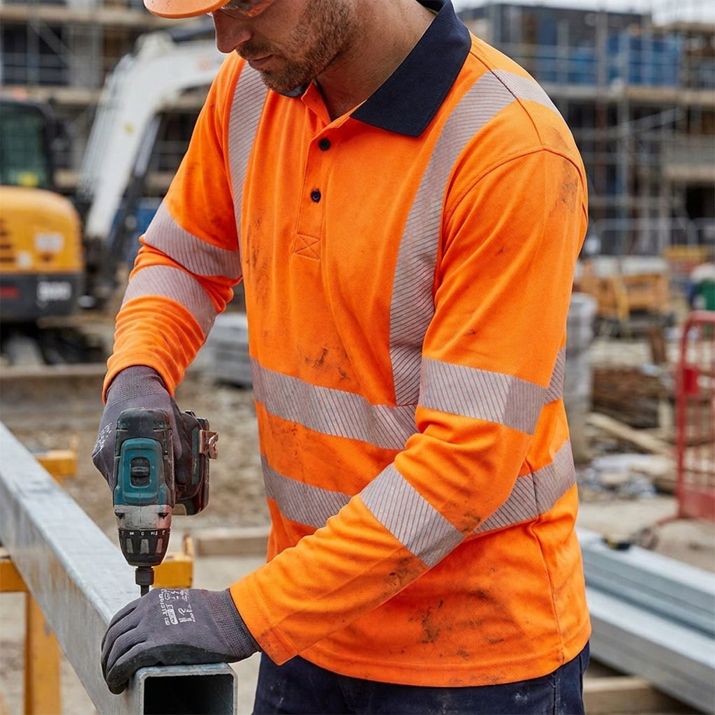 Supertouch Hi Vis Long Sleeve Polo Orange Class 2
