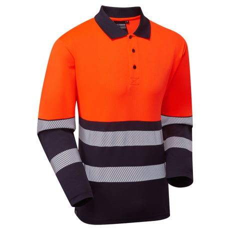 Supertouch Hi Vis Long Sleeve Polo Orange Navy CoolAir