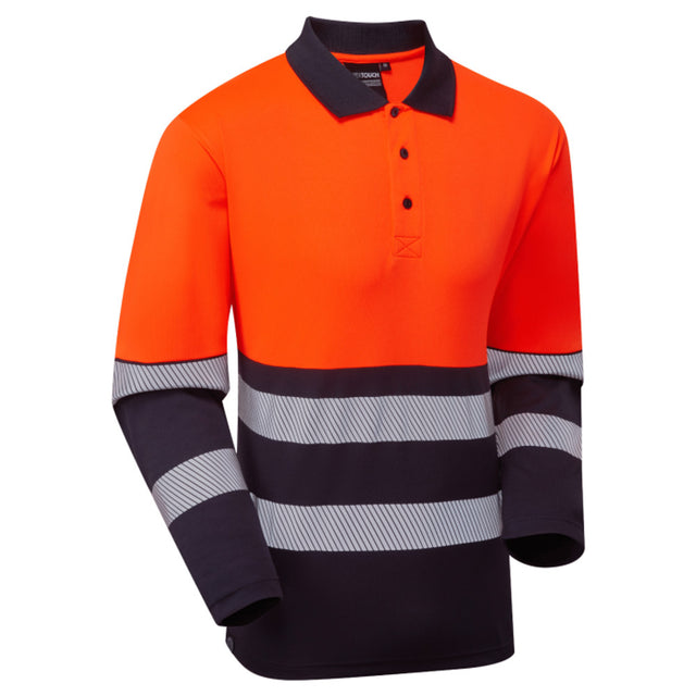 Supertouch Hi Vis Long Sleeve Polo Orange Navy CoolAir