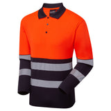 Supertouch Hi Vis Long Sleeve Polo Orange Navy CoolAir