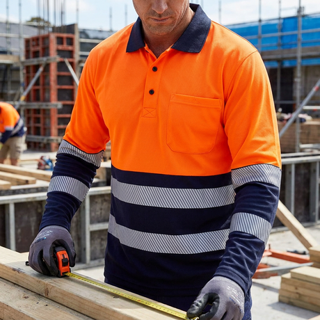 Supertouch Hi Vis Long Sleeve Polo Orange Navy CoolAir