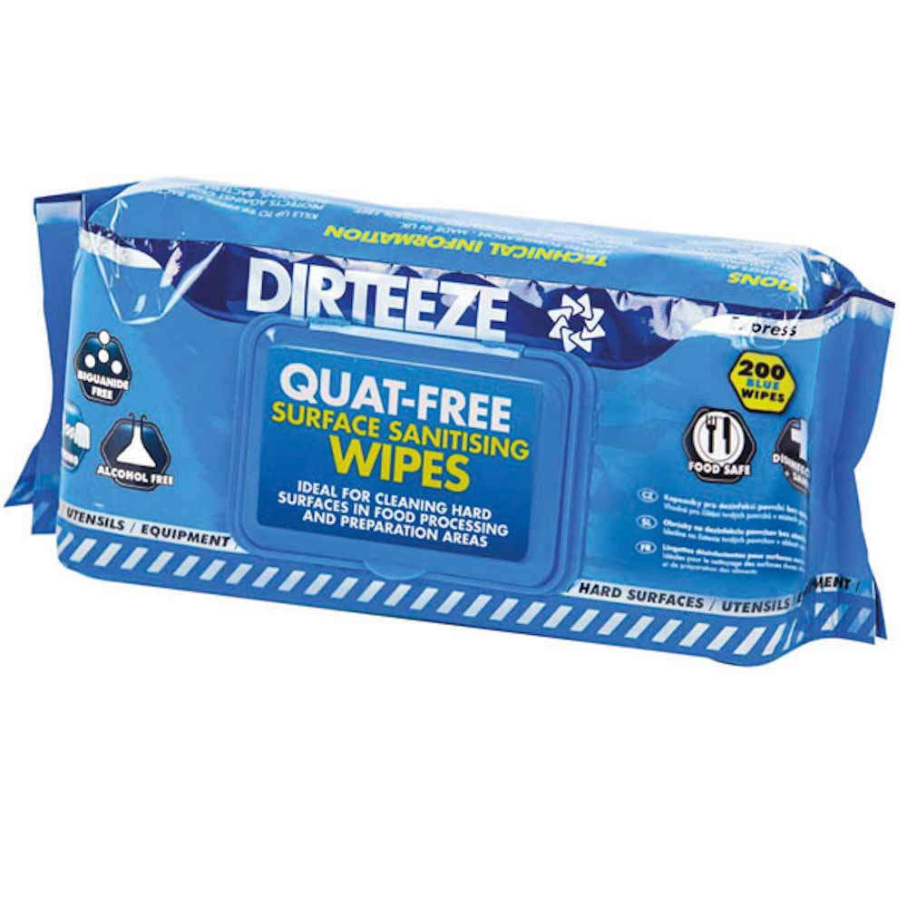 Dirteeze Food Safe Sanitising Blue Wipes Handy Pack x 200