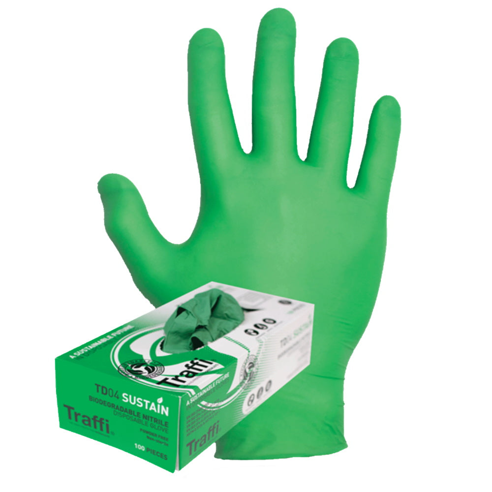 Traffi Biodegradable Nitrile Disposable Gloves Powder Free Food Safe