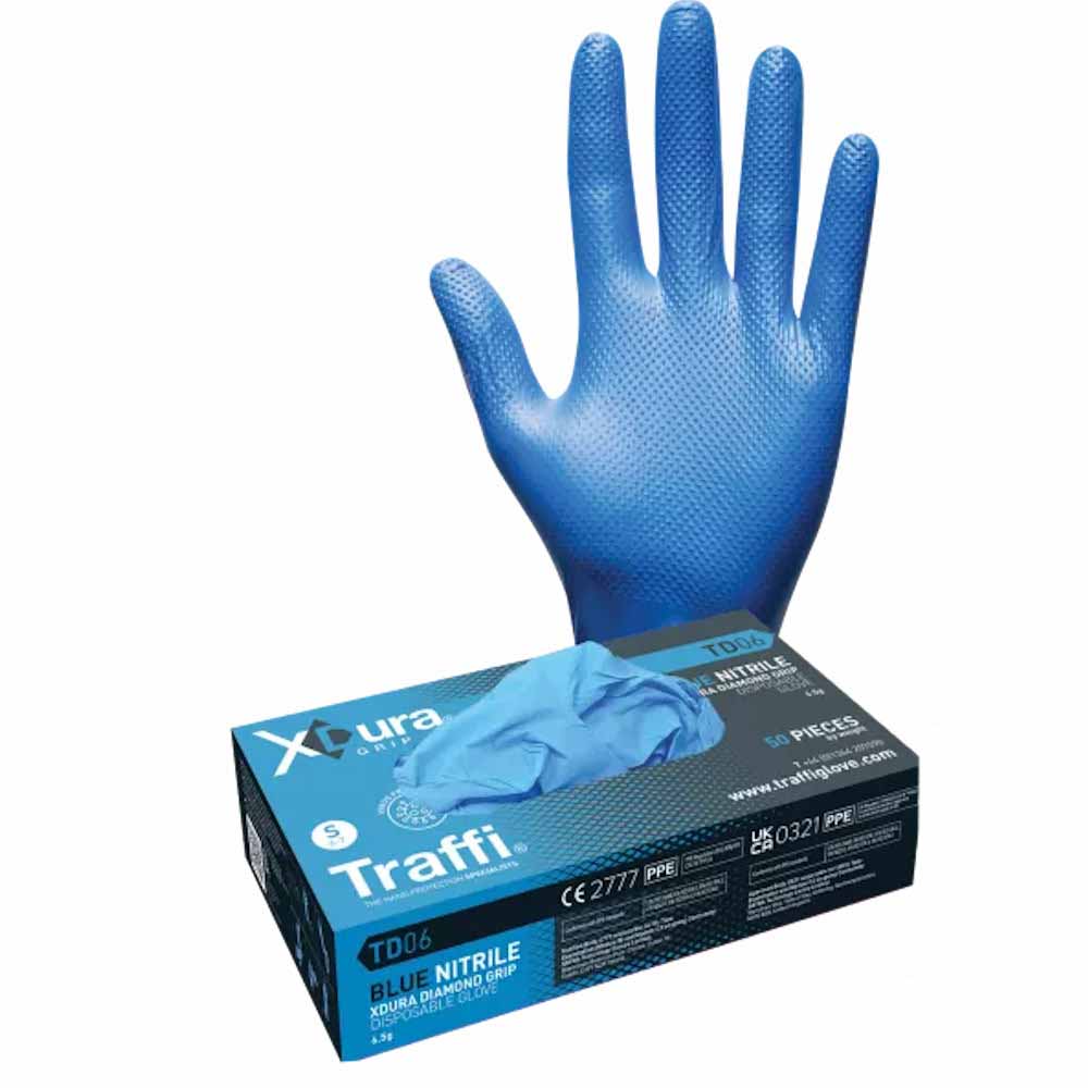 Traffi XDura Diamond Grip Blue Nitrile x 50 hands