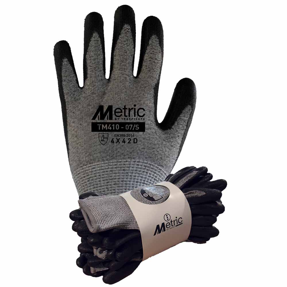 END OF LINE Traffi TM410 Cut Level D Safety Gloves PU Coated HPPE Work Gloves