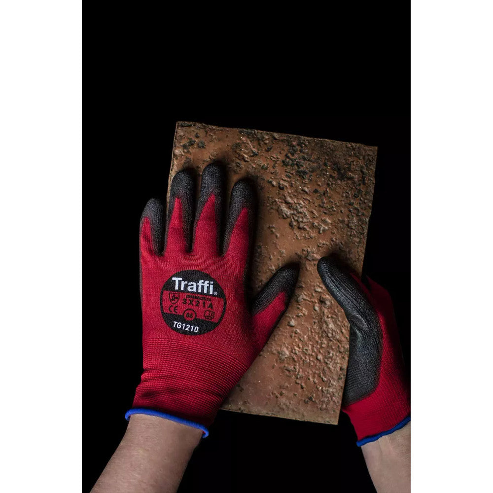 Traffi TG1210 PU Coated Work Gloves Cut A Red