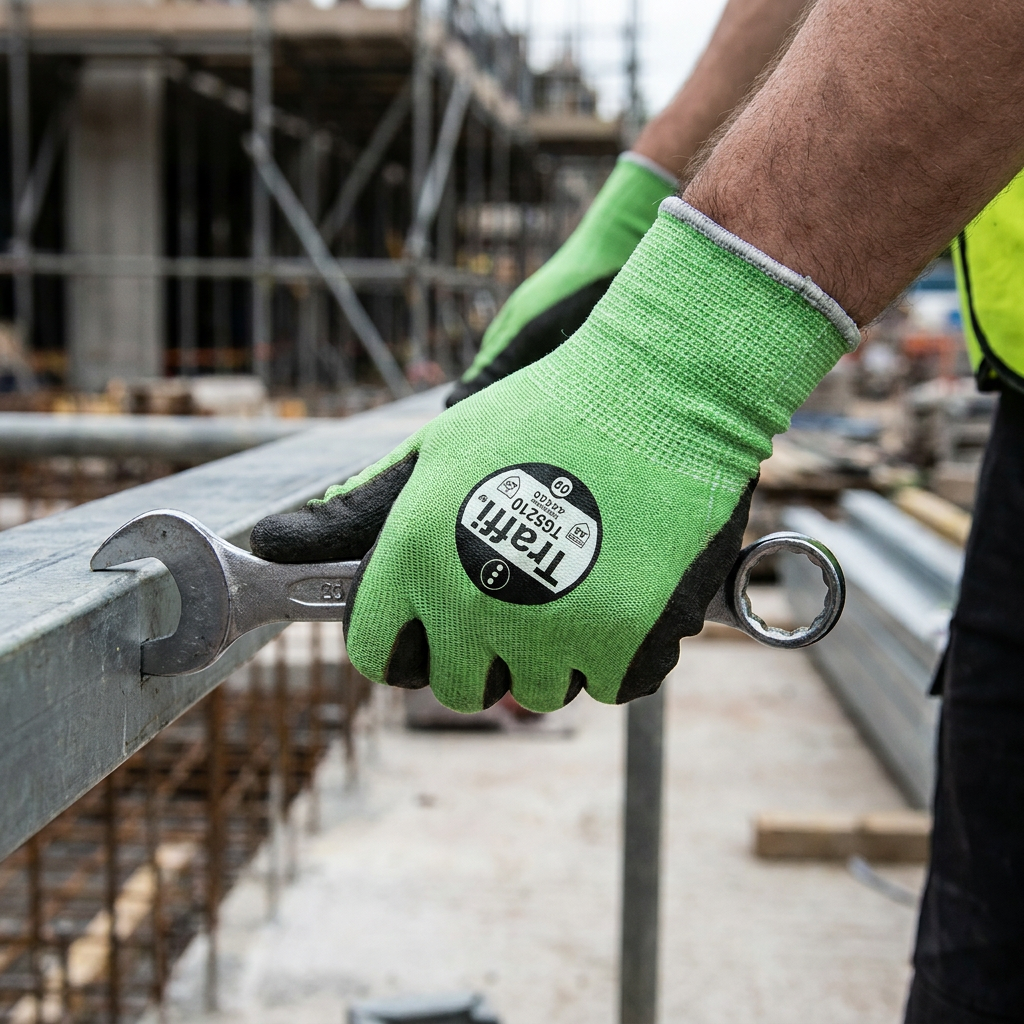 Traffi TG5210 Green Cut Level C PU Gloves Dry Grip