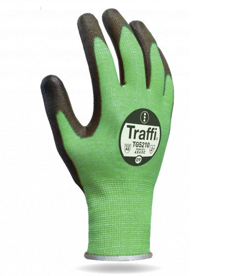 Traffi TG5210 Green Cut Level C PU Gloves Dry Grip