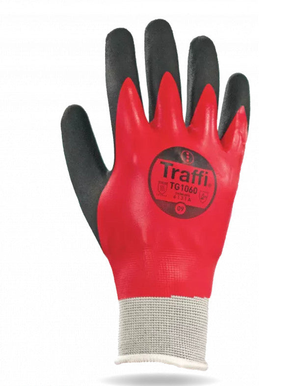 Traffi TG1060 Nitrile Full Dip Gloves Cut A Water Resistant
