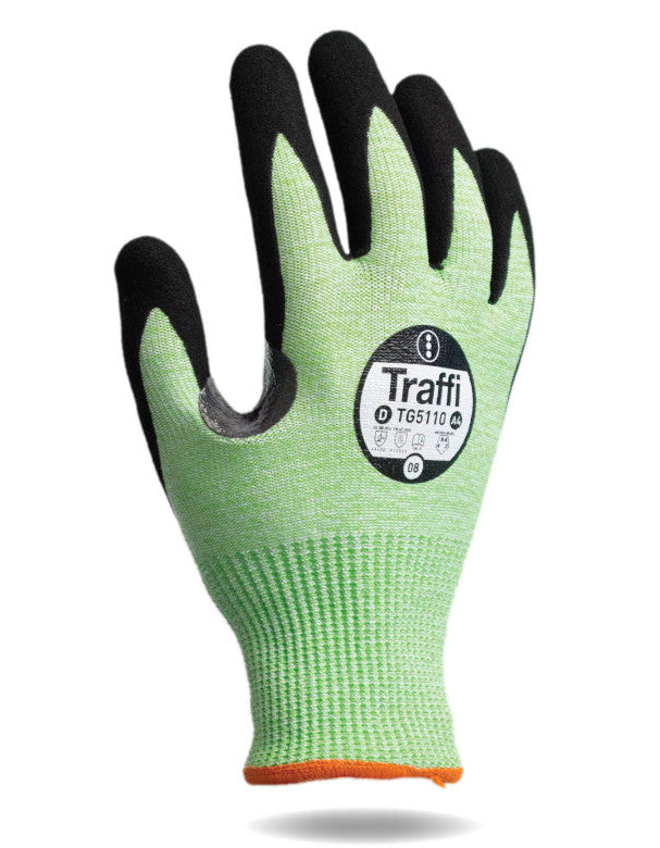 Traffi TG5110 Cut Level D Safety Gloves Sandy Nitrile