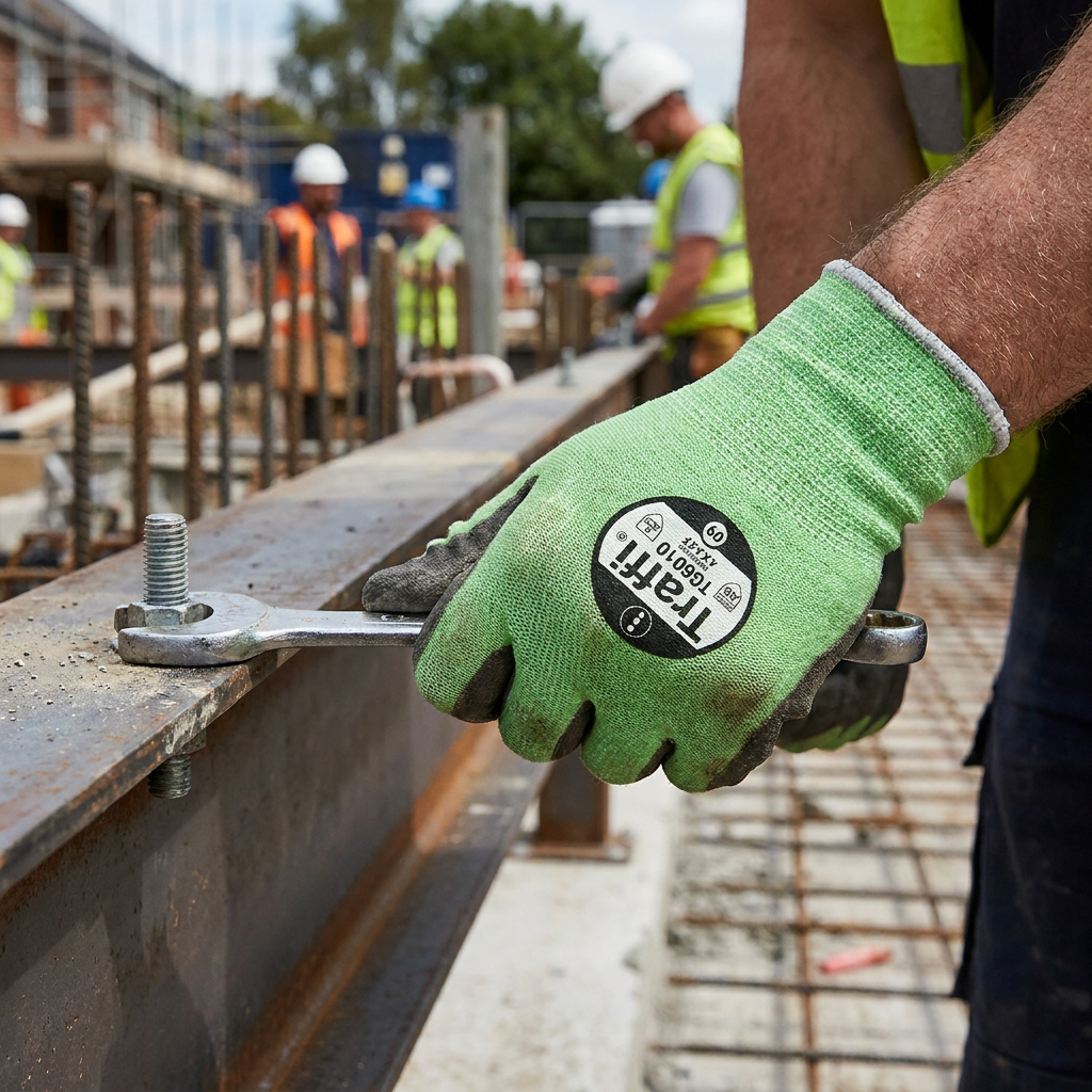 Traffi TG6010 Cut Level F Green Safety Gloves PU Palm