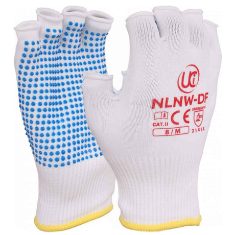 UCi Fingerless Nylon Work Gloves White PVC Dotted Palm Grip