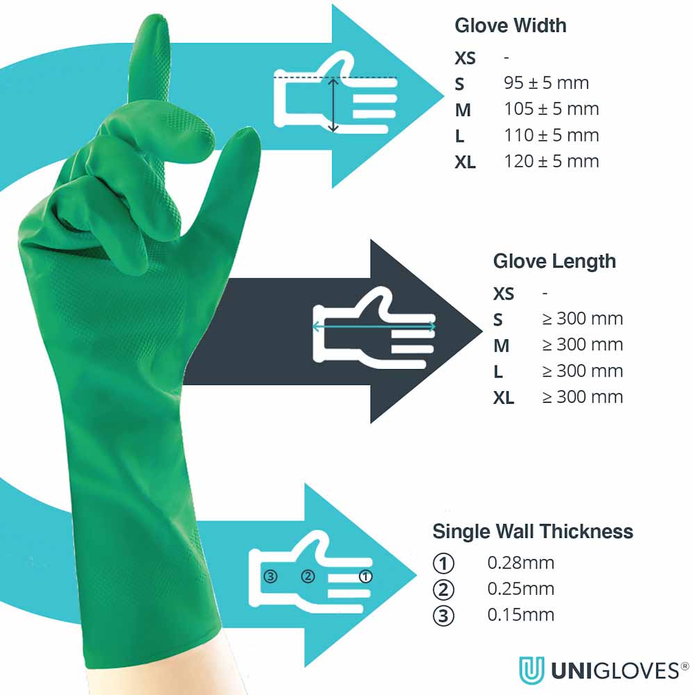 Unigloves Unicare Household Rubber Gloves Blue Reusable Flock-Lined
