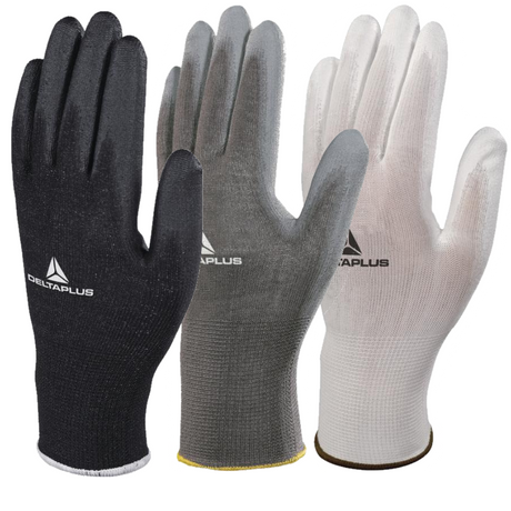 Delta Plus Polyester Knitted PU Palm Coated  Precision Work Gloves 3 Colours Available