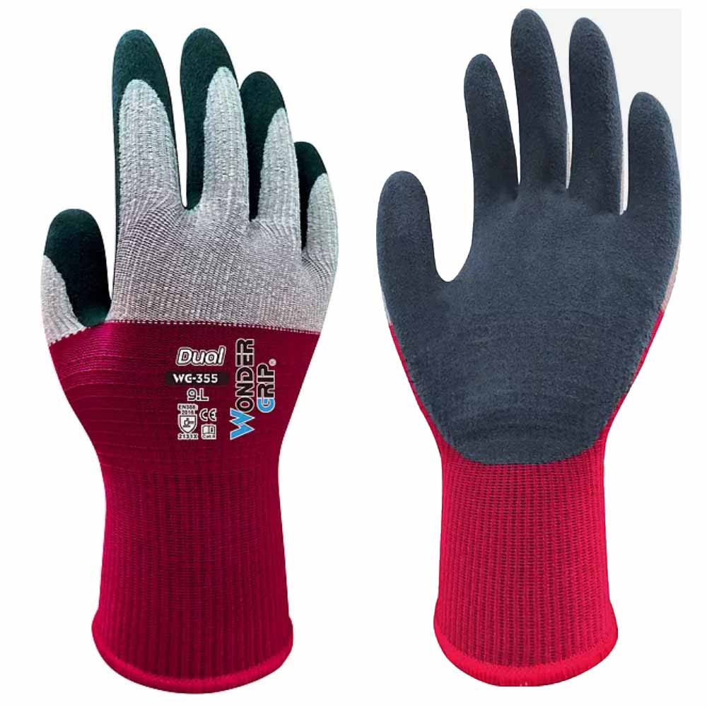 Wonder Grip WG-355 DUAL Latex Palm Work Gloves Breathable Microfibre