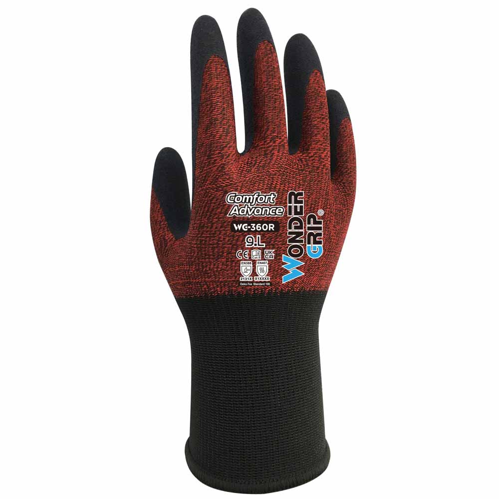Wondergrip WG-360R Comfort Advance Touch Screen Work Gloves Latex Palm