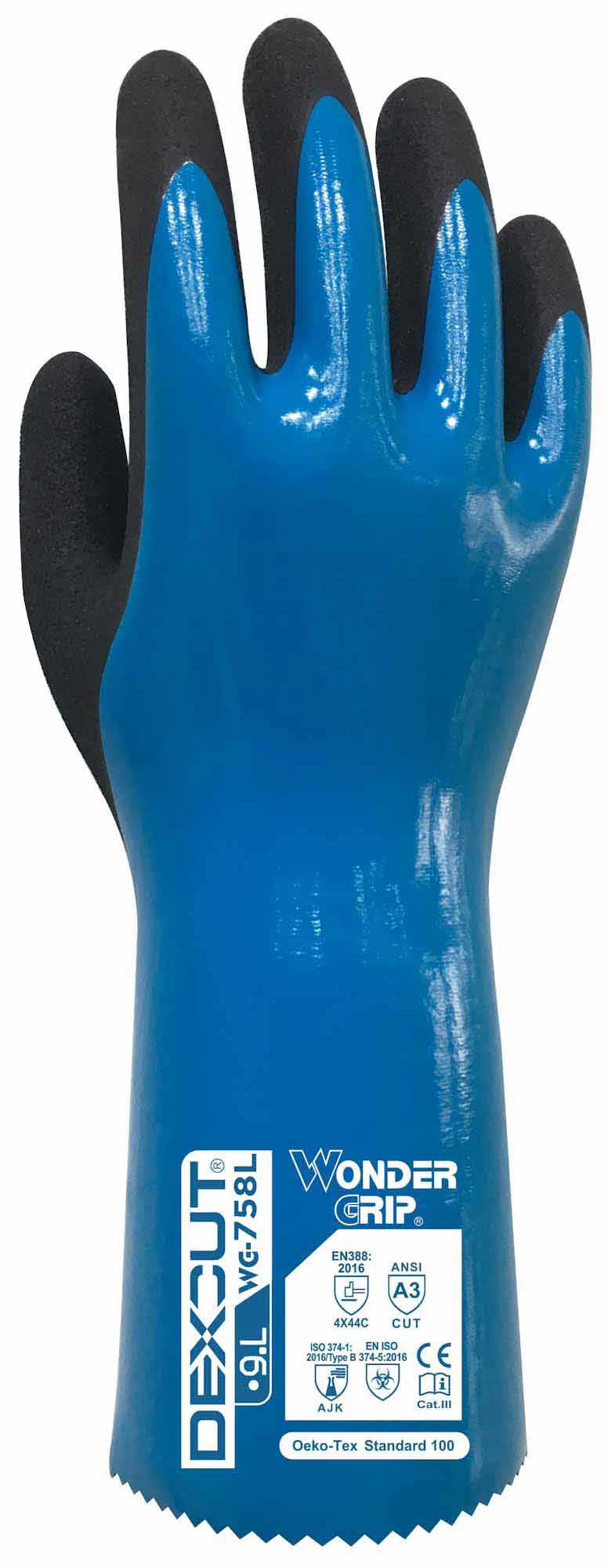 Wondergrip WG-758L Dexcut Cut Resistant Chemical Gauntlets Level C