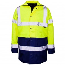 Two Tone Class 3 Yellow and Navy High Visibility Waterproof Coat