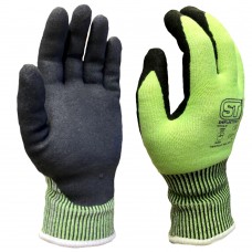 ST Green Deflector F Highest Cut Resistant Score Sandy Foam Nitrile Gloves