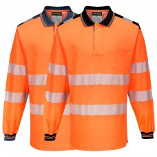 PW3 Long Sleeve Cotton Comfort Hi Vis Railspec Orange Polo