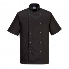Black Short Sleeve Chefs Jacket With Ring Studs