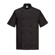 Black Short Sleeve Chefs Jacket With Detachable Buttons