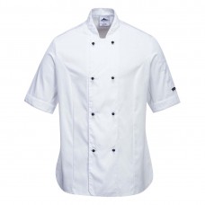 Women's White Short Sleeve Chefs Jacket