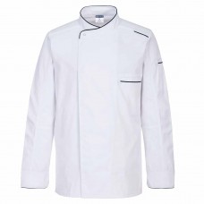 White Long Sleeve Cotton Slim Fit Chefs Jacket