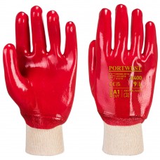 Red PVC Coated Knit Wrist Lightweight Liner Work Gloves.