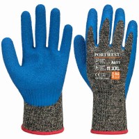 Blue Latex Palm on Aramid and Steel Cut Level D Safety Gloves up to size 12 -3XL