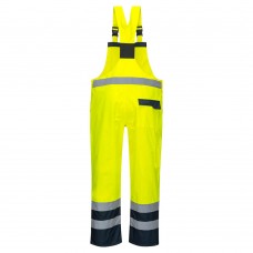 Yellow and Navy trim High Visibility Unlined Very Waterproof and breathable Bib and Brace Trousers