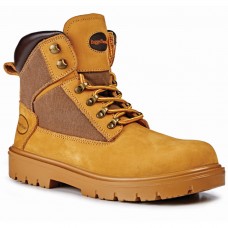 Rugged Terrain Derby Safety Boot Honey Nubuck Leather and Canvas S1P