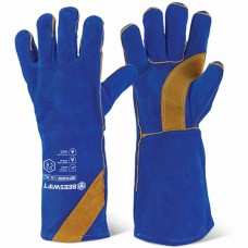 B-Flex Blue & Gold Fully Lined 350 degrees Flame Retardant Type A Welders 16" Gauntlet