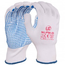 Low Lint Blue PVC Dotted Grip White Nylon Safety Glove