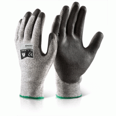 Kutstop Cut 5 Black PU Palm Coating on Nylon/Spandex Grey Liner Safety Gloves 4543