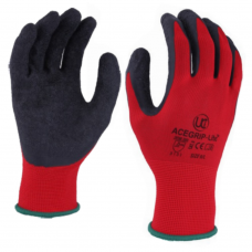 Black Rubber Palm Coated Grip on Red Nylon Liner Work Gloves Acegrip Lite