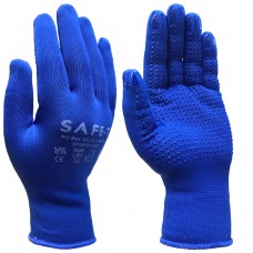 Low Lint Blue PVC Dotted Grip 13 gauge Polyester Saftey Glove