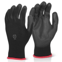Black PU Palm Coated on Black Liner Precision Work Gloves