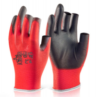 Semi Fingerless Traffic Light Red Poly Liner with Black PU Palm Work Gloves Click 2000