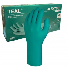 Skytec Teal Extended Cuff Nitrile Powder Free Single Use Gloves x 100 hands