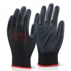 Click 2000 Eco Puggy Black PU Palm Coated on Black Polyester Liner Precision Work Gloves