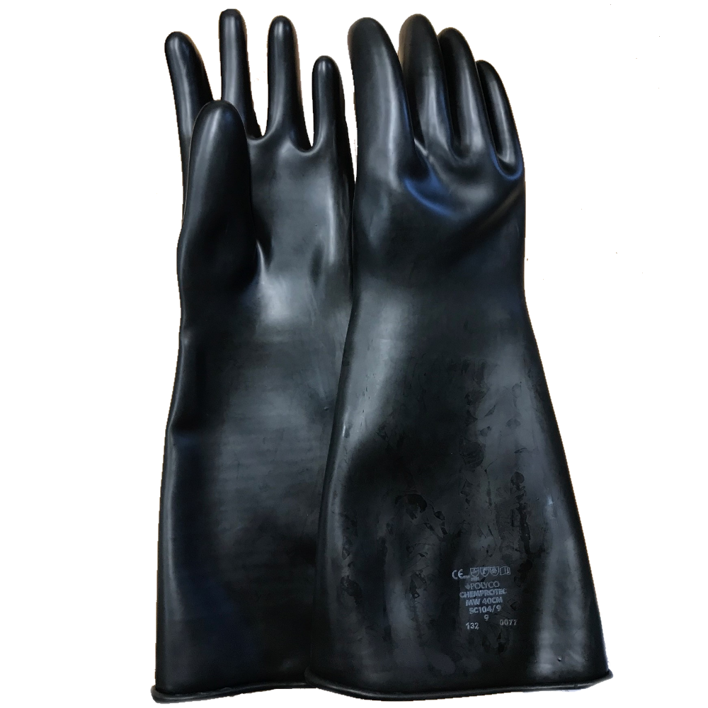 Polyco Chemprotec 44cm Unlined Natural Rubber Chemical Gauntlets ...