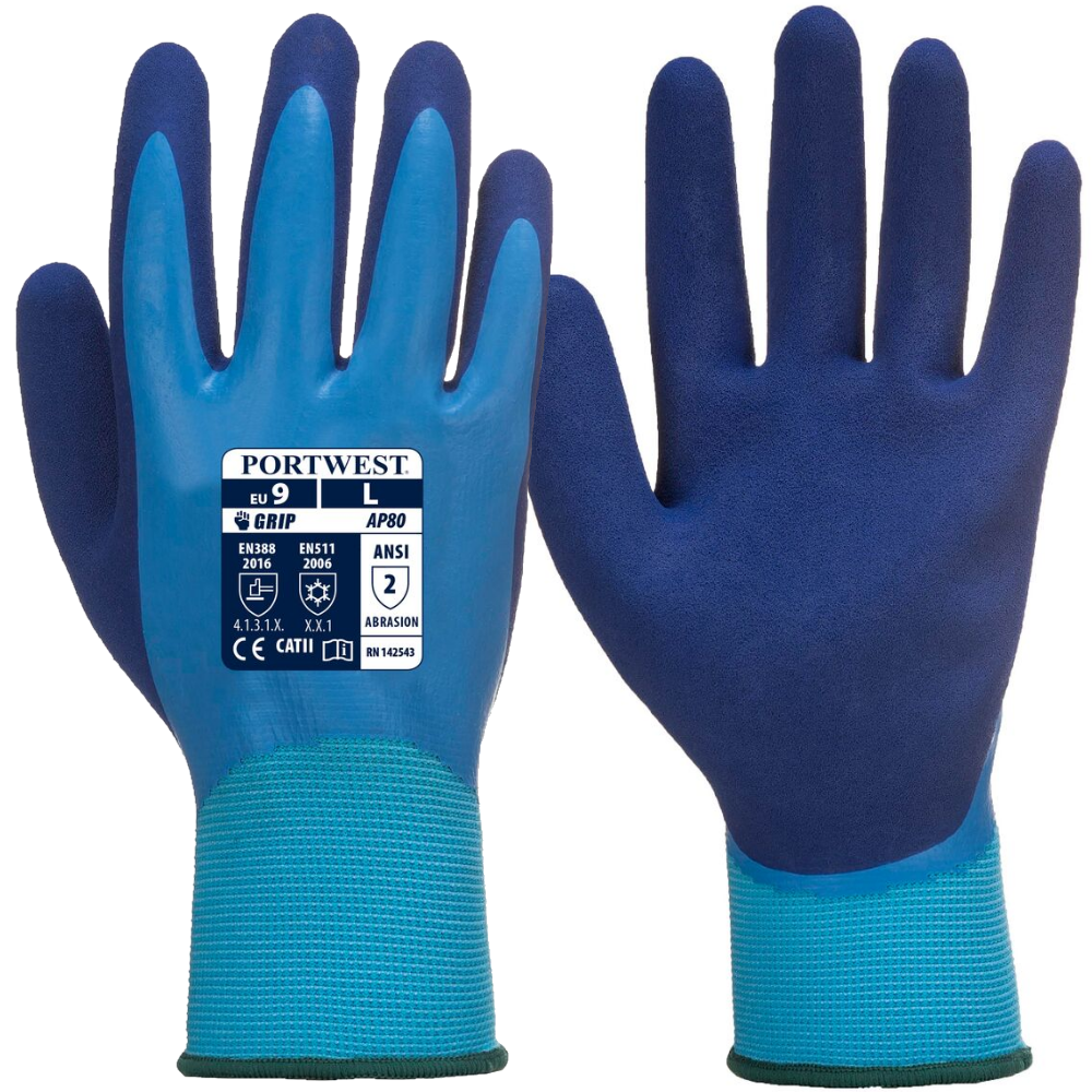 Waterproof Latex Grip Gloves Fully Coated Wet Work Breathable Nylon Aqua Proof 