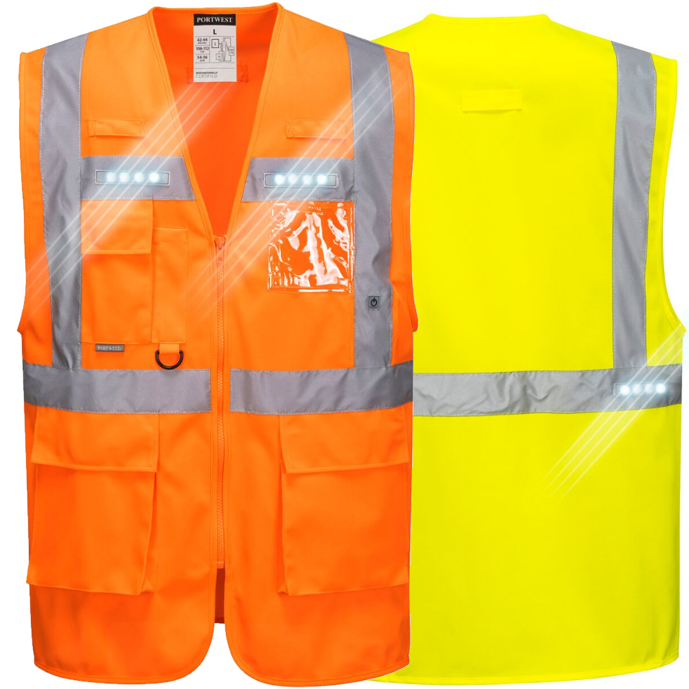 Portwest L476 Orion LED Executive Hi Vis Safety Vest Waistcoat Pockets ID
