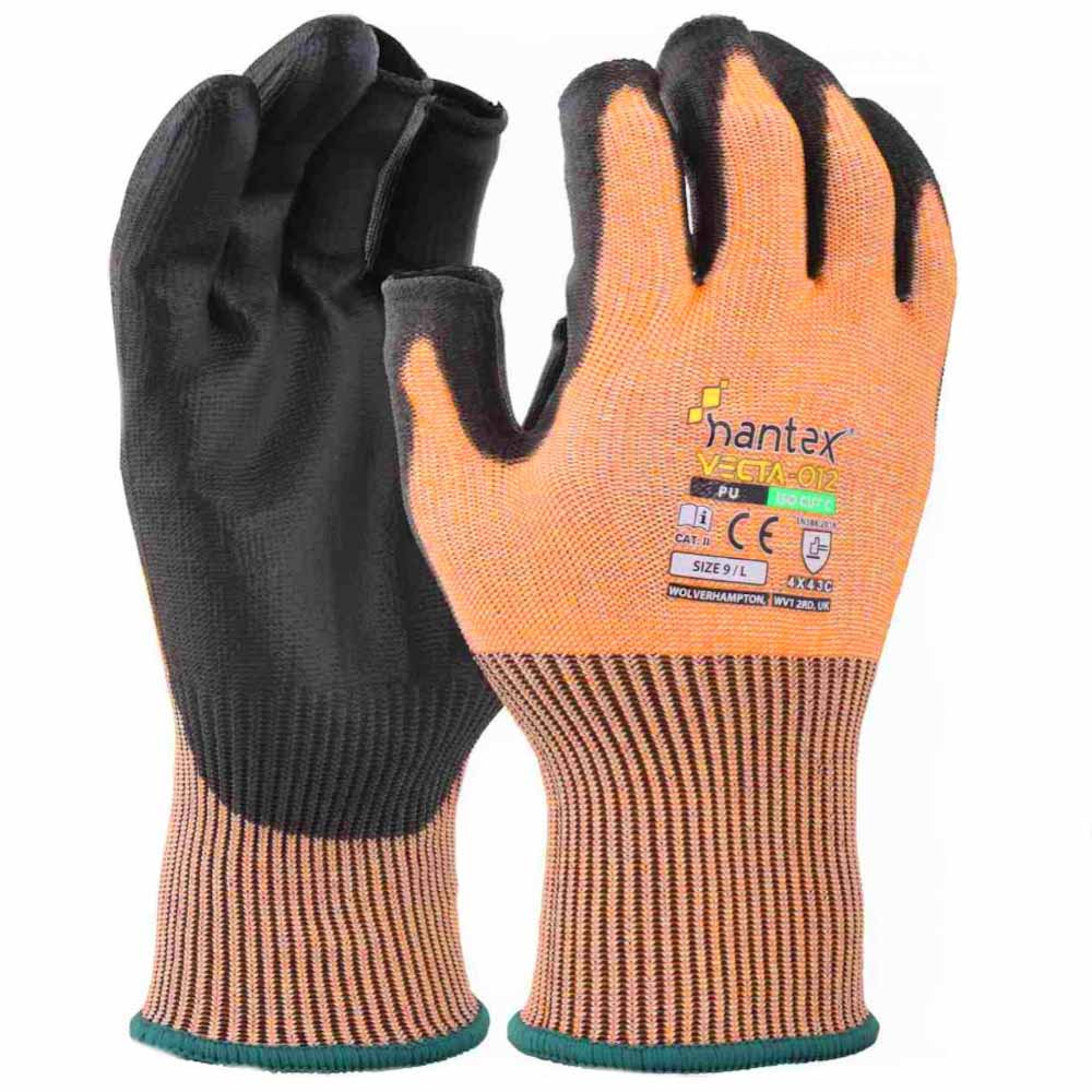 Uci Part Fingerless Traffic Light Orange Cut Level 3 / B PU Coated Safety  Glove