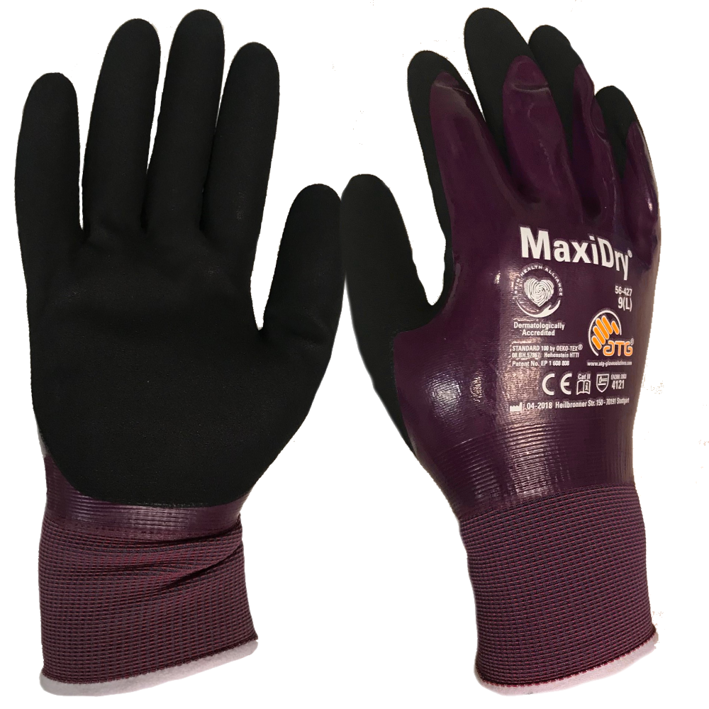 ATG MaxiDry Gloves Full Nitrile Coating Oil & Water Resistant PPE Work Gauntlet