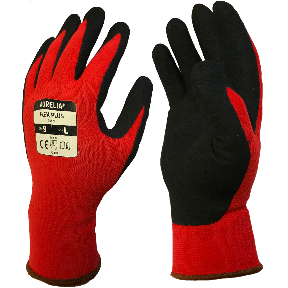 Flex Plus Sandy Nitrile Palm Coated Gloves AURELIA Red Large