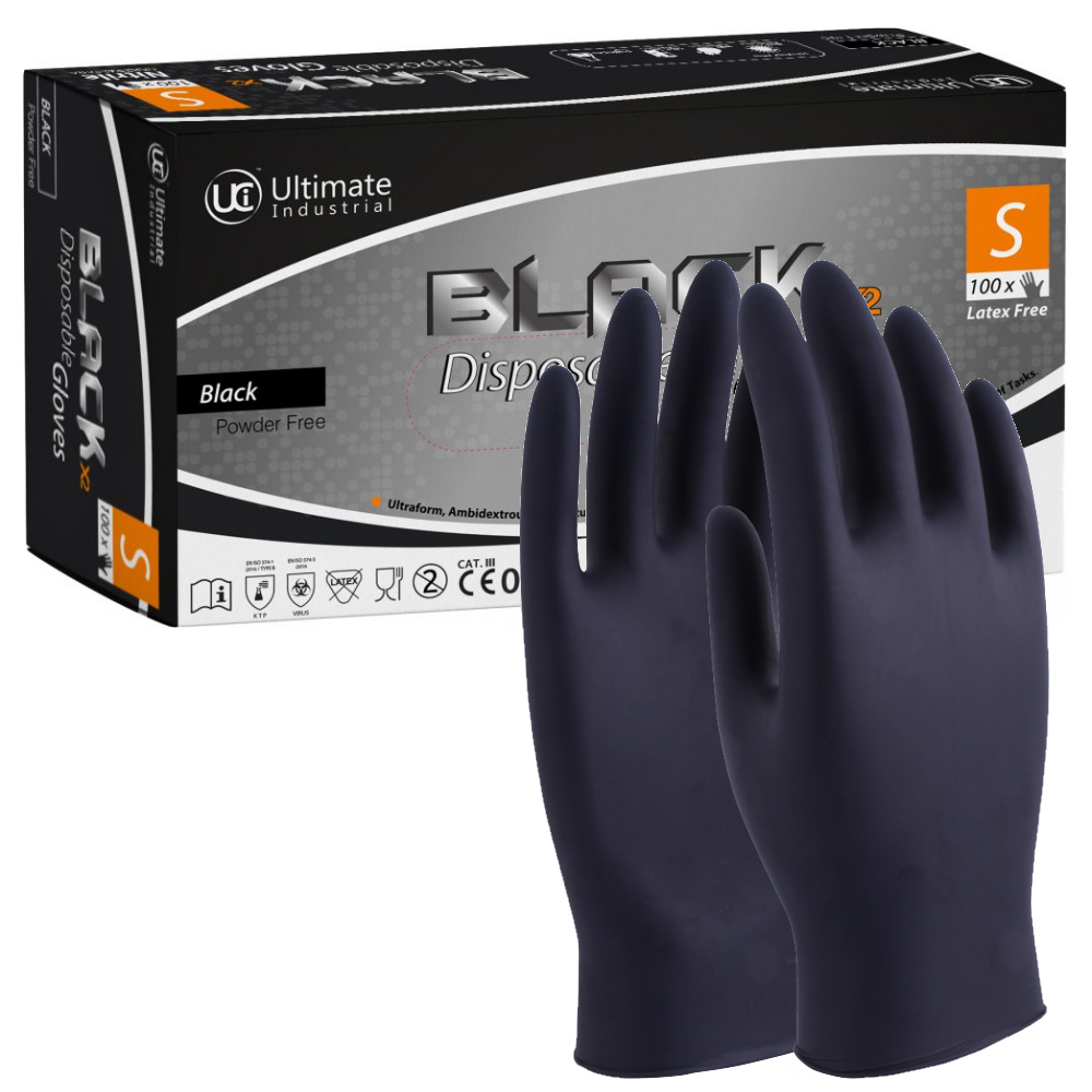 by The Chemical Hut Large - Comes With TCH Anti-Bacterial Pen 100 x Extra Strong Powder Free Black Nitrile Disposable Gloves