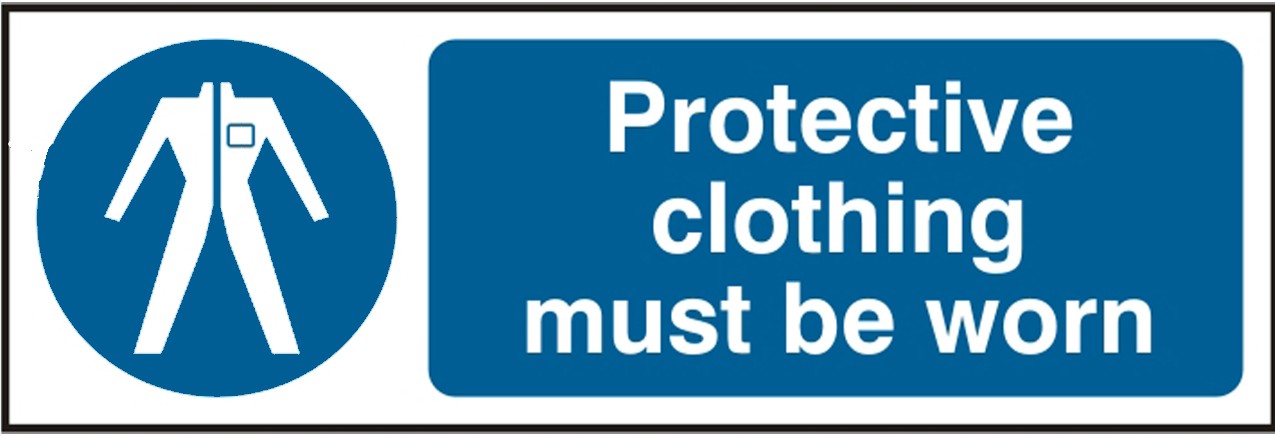 Protective Clothing Must Be Worn 300 x 100mm Self Adhesive Vinyl Safety Sign 
